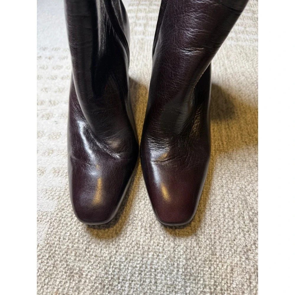 Veronica Beard Womens Burgundy Leather Square Toe Block Heel Ankle Boots 7.5M
